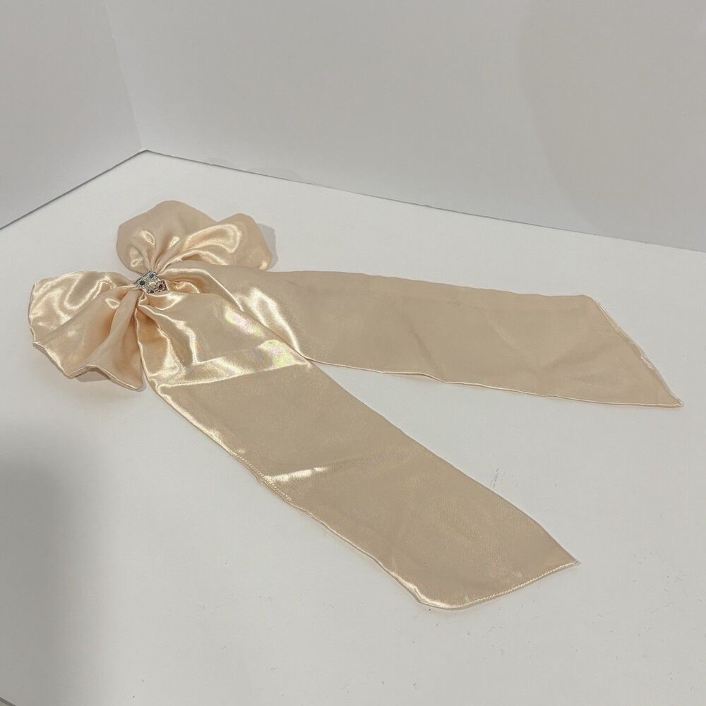 Oversized Satin Bow Bridal Bow Embellished Hair Bow Long Tail Women’s Hair Bow - Picture 3 of 15